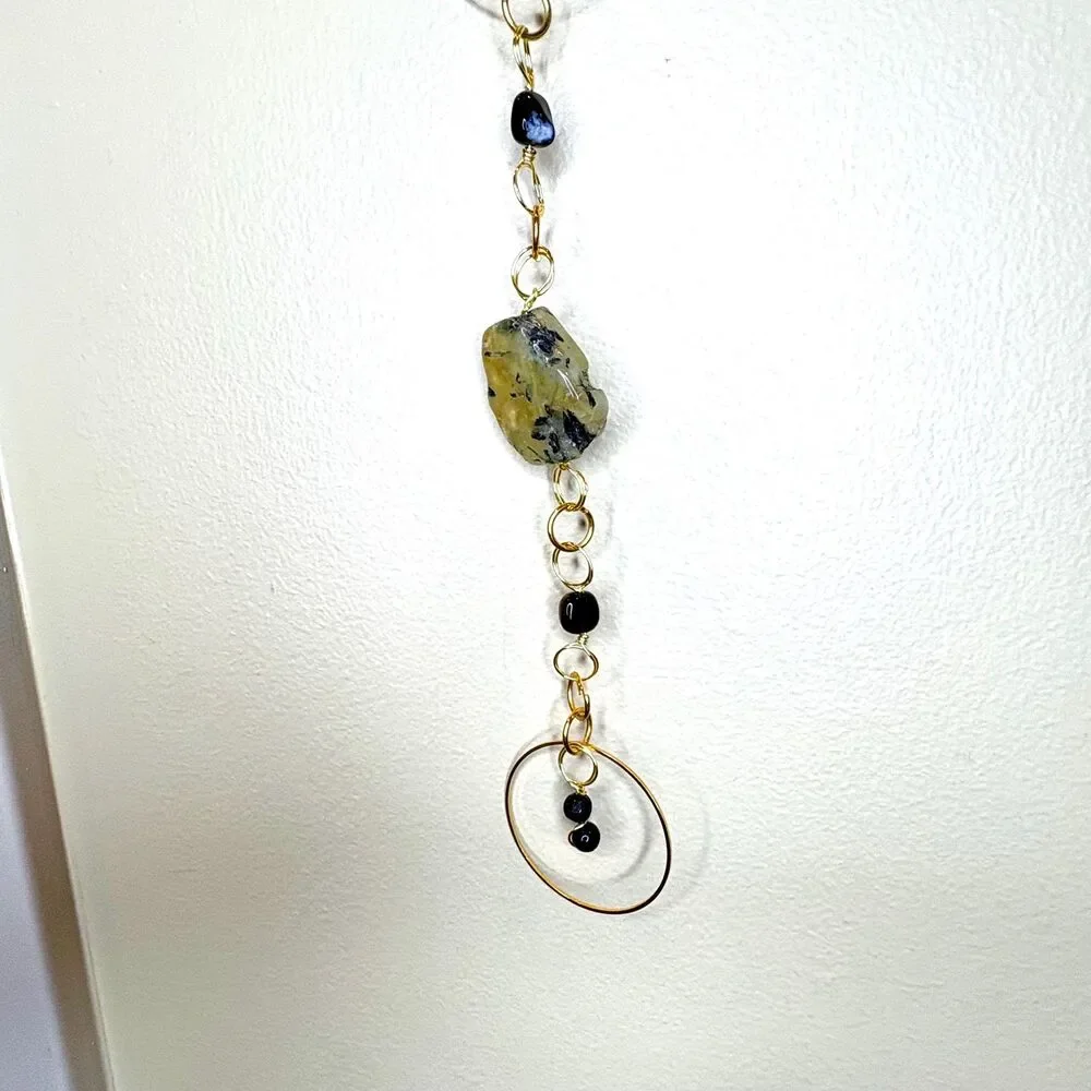 Prehnite Black Onyx Beads Gemstone Wall Hang Unconditional Love & Protection
